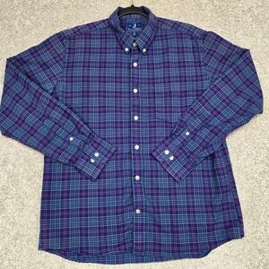 Wool & Prince Mens wool Shirt Large Blue purple Plaid Long sleeve button down